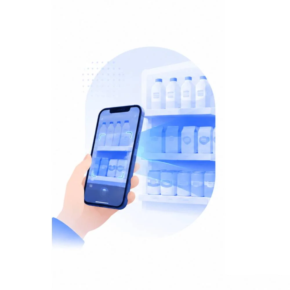 Drop: merchandiser scanning a shelf with a smartphone