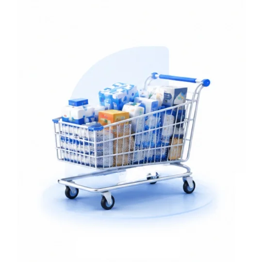 Drop: top-down floor plan illustration, hypermarket layout