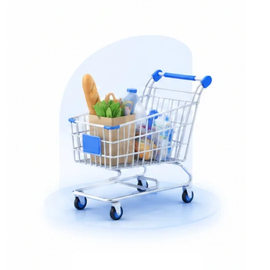 Drop: top-down floor plan illustration, supermarket layout